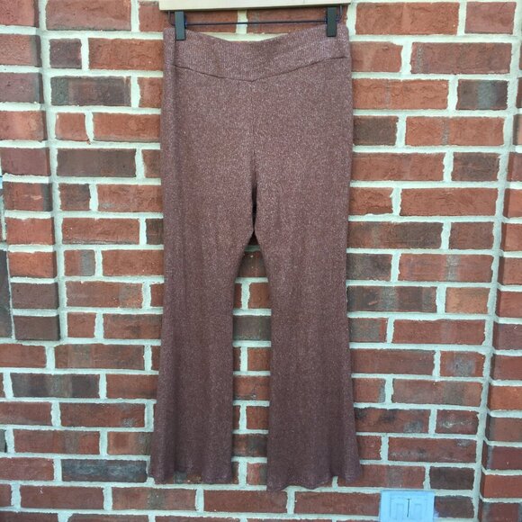 Planet Gold Knit Pants Womens Large Brown Ribbed Flare Leg Stretch Comfy Boho - Picture 2 of 9